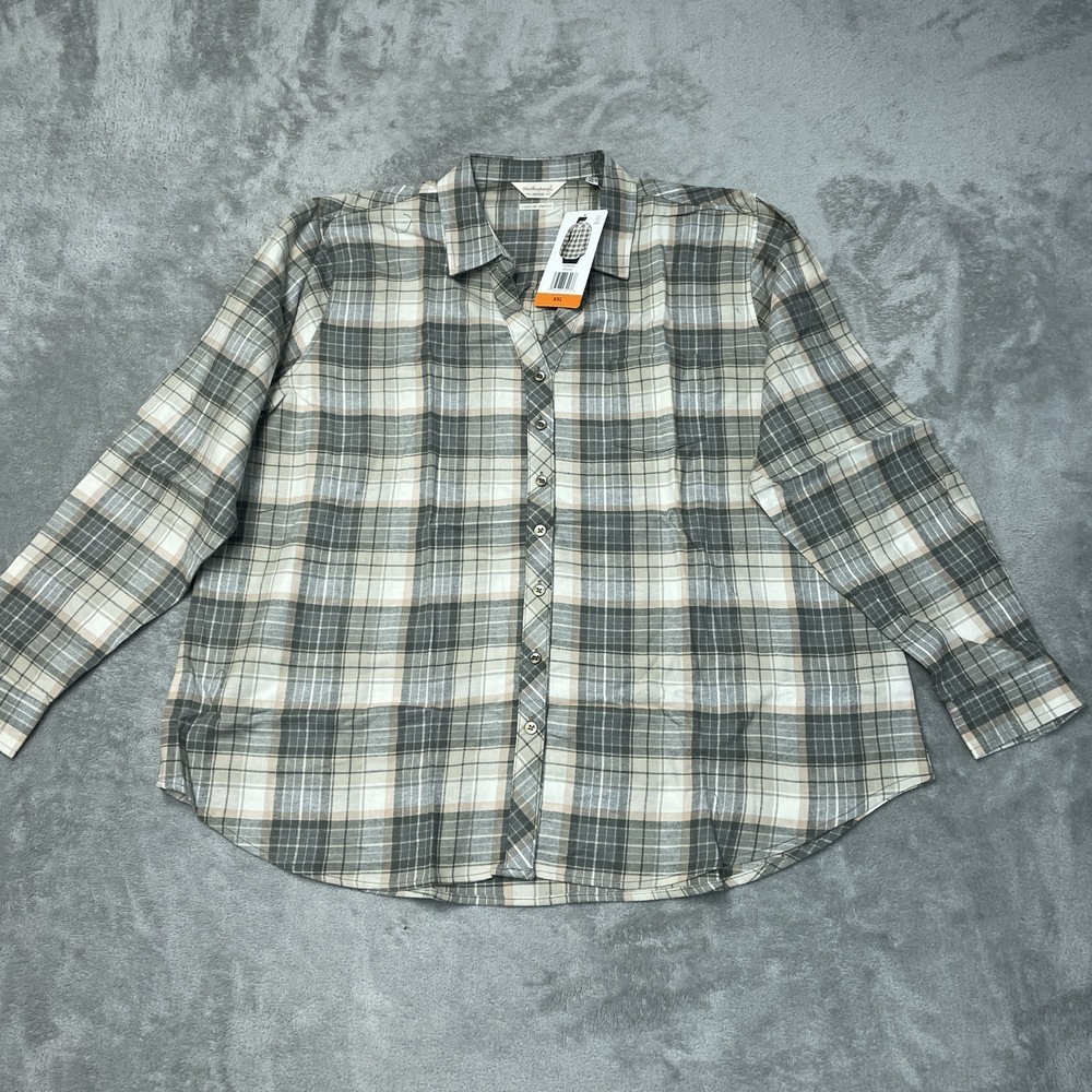 Weatherproof Women's XXL Plaid Blouse Green Cotton Blend H0625 - Picture 2 of 8